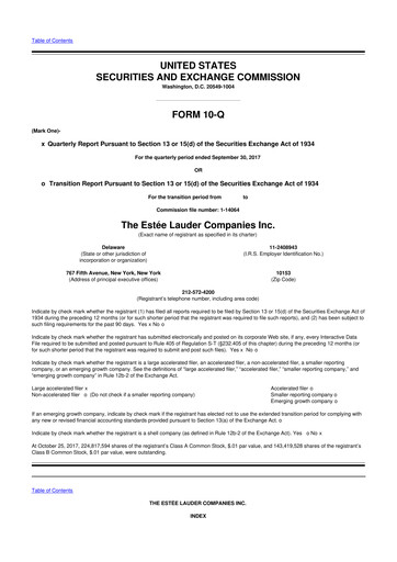 Thumbnail Estee Lauder 10-Q Quarterly Report FY2018 