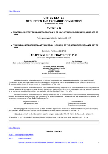 Vorschaubild Adaptimmune Therapeutics 10-Q Quartalsbericht 2017 