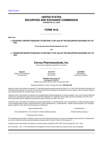 Thumbnail Corvus Pharmaceuticals
 10-Q Quarterly Report FY 