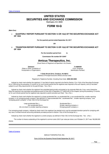 Thumbnail Amicus Therapeutics
 10-Q Quarterly Report FY2017 