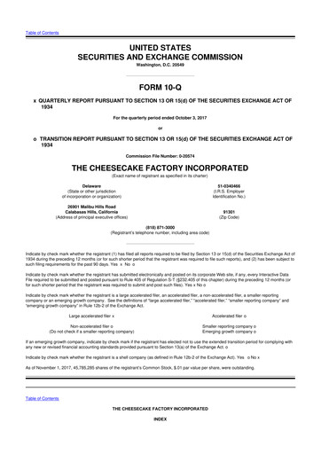 Thumbnail The Cheesecake Factory
 10-Q Quarterly Report FY2017 
