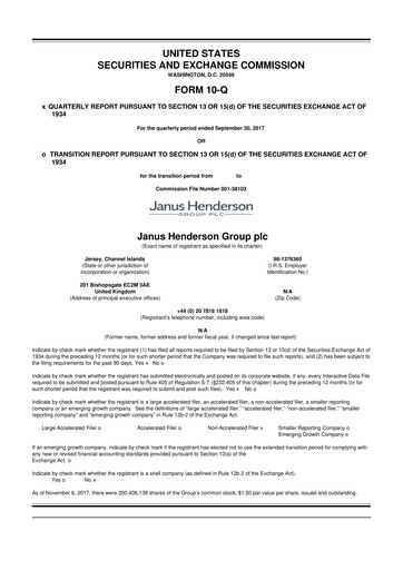 Thumbnail Janus Henderson
 10-Q Quarterly Report FY2017 