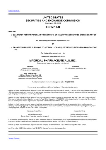 Thumbnail Madrigal Pharmaceuticals
 10-Q Quarterly Report FY2017 