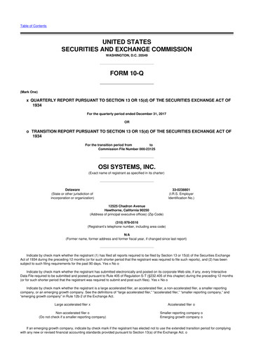 Miniature OSI Systems
 10-Q Rapport trimestriel 2018 