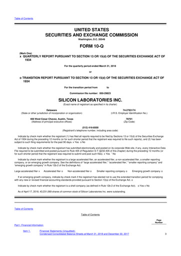 Thumbnail Silicon Labs
 10-Q Quarterly Report FY2018 