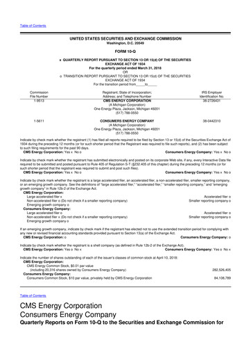 Thumbnail CMS Energy
 10-Q Quarterly Report FY2018 