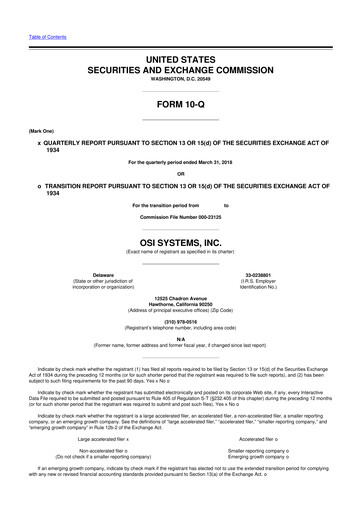 Miniature OSI Systems
 10-Q Rapport trimestriel 2018 