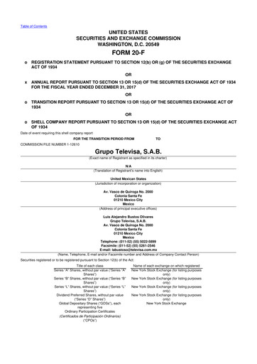 Thumbnail Televisa 20-F Annual Report 2017