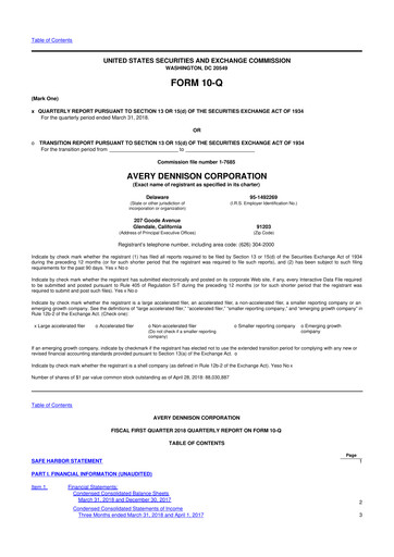 Thumbnail Avery Dennison
 10-Q Quarterly Report FY2018 