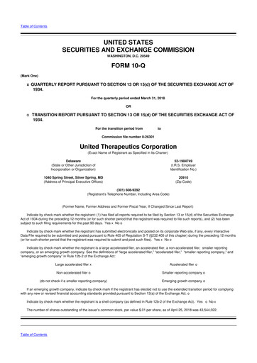 Thumbnail United Therapeutics 10-Q Quarterly Report FY2018 