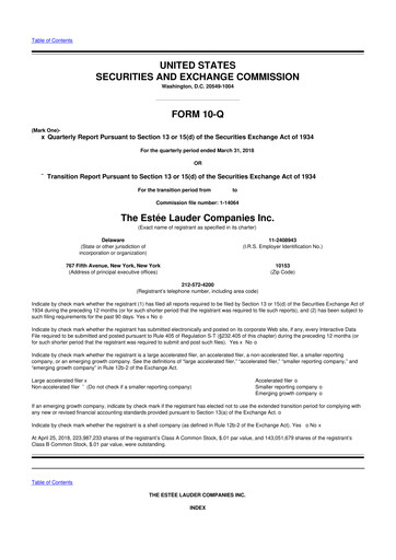 Thumbnail Estee Lauder 10-Q Quarterly Report FY2018 