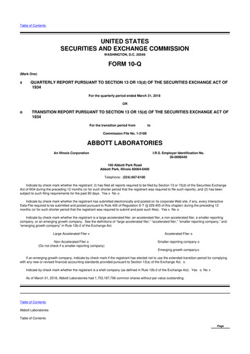 Thumbnail Abbott Laboratories 10-Q Quarterly Report FY2018 