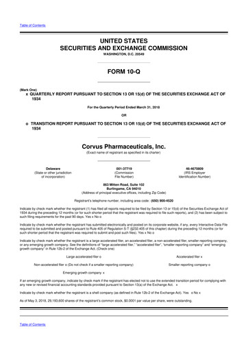 Thumbnail Corvus Pharmaceuticals
 10-Q Quarterly Report FY 