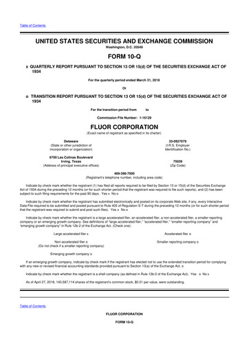 Thumbnail Fluor Corporation
 10-Q Quarterly Report FY2018 
