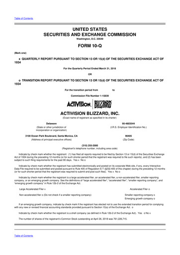 Thumbnail Activision Blizzard 10-Q Quarterly Report FY2018 