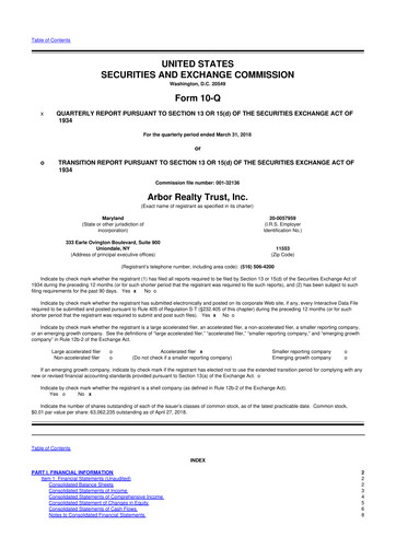 Thumbnail Arbor Realty Trust
 10-Q Quarterly Report FY2018 