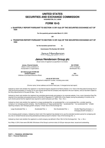 Thumbnail Janus Henderson
 10-Q Quarterly Report FY2018 