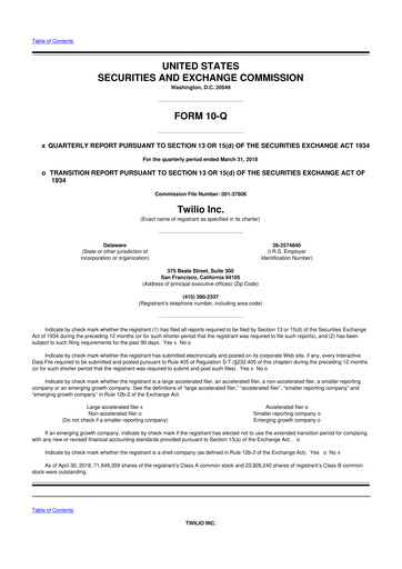 Vorschaubild Twilio 10-Q Quartalsbericht 2018 