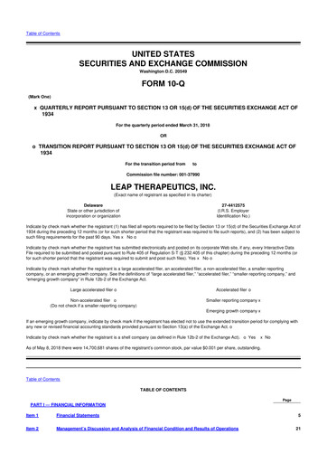 Thumbnail Leap Therapeutics
 10-Q Quarterly Report FY2018 Q1