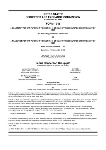 Thumbnail Janus Henderson
 10-Q Quarterly Report FY2018 