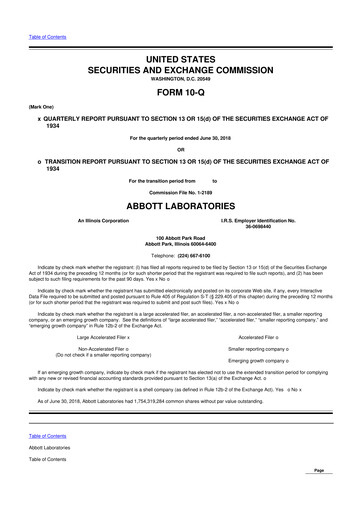 Thumbnail Abbott Laboratories 10-Q Quarterly Report FY2018 