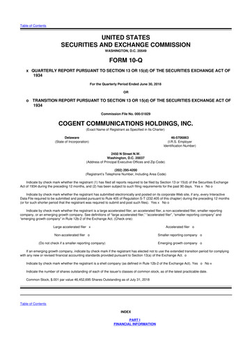 Thumbnail Cogent Communications
 10-Q Quarterly Report FY2018 