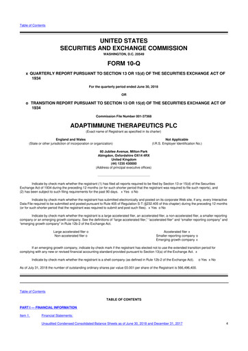 Vorschaubild Adaptimmune Therapeutics 10-Q Quartalsbericht 2018 