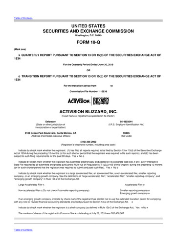 Thumbnail Activision Blizzard 10-Q Quarterly Report FY2018 