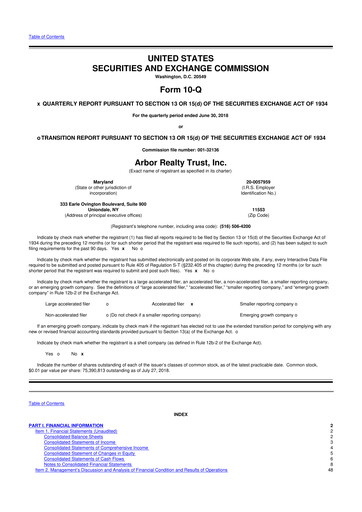 Thumbnail Arbor Realty Trust
 10-Q Quarterly Report FY2018 
