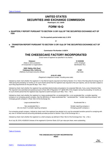Thumbnail The Cheesecake Factory
 10-Q Quarterly Report FY2018 