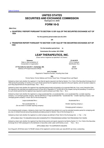 Thumbnail Leap Therapeutics
 10-Q Quarterly Report FY2018 Q2