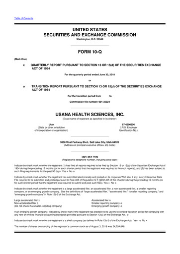 Thumbnail USANA 10-Q Quarterly Report FY2018 
