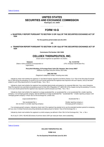 Thumbnail Celldex Therapeutics 10-Q Quarterly Report FY2018 
