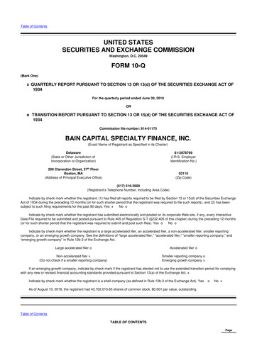 Vorschaubild Bain Capital Specialty Finance
 10-Q Quartalsbericht  