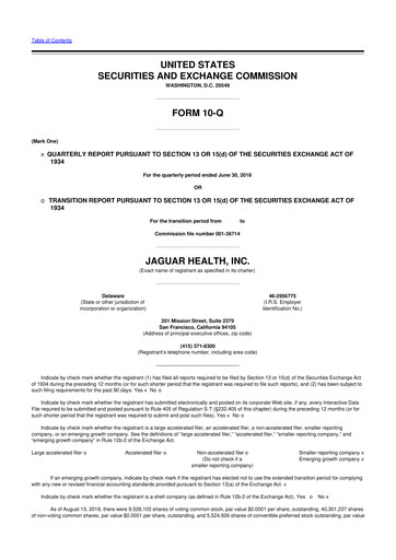Vorschaubild Jaguar Health 10-Q Quartalsbericht 2018 