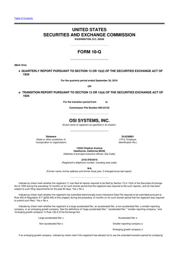 Miniature OSI Systems
 10-Q Rapport trimestriel 2019 