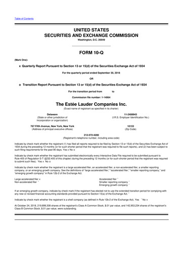 Thumbnail Estee Lauder 10-Q Quarterly Report FY2019 