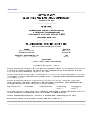 Thumbnail Allient 10-Q Quarterly Report FY2018 