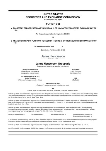 Thumbnail Janus Henderson
 10-Q Quarterly Report FY2018 