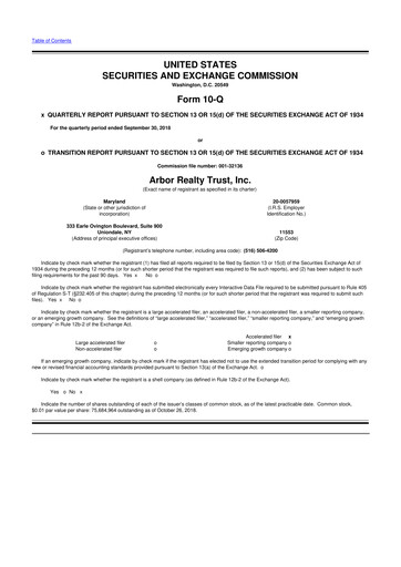 Thumbnail Arbor Realty Trust
 10-Q Quarterly Report FY2018 