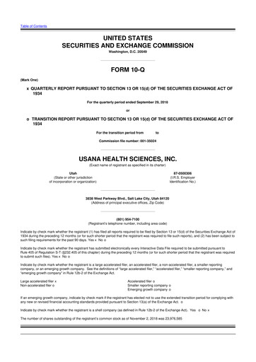 Thumbnail USANA 10-Q Quarterly Report FY2018 
