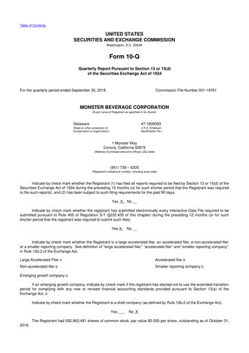 Thumbnail Monster Beverage 10-Q Quarterly Report FY2018 