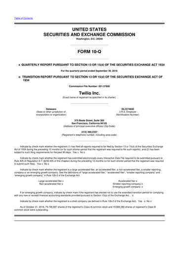 Vorschaubild Twilio 10-Q Quartalsbericht 2018 