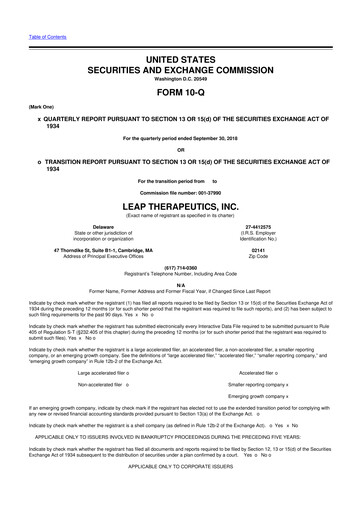 Thumbnail Leap Therapeutics
 10-Q Quarterly Report FY2018 Q3