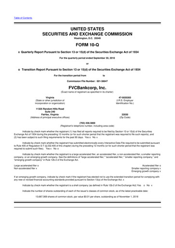 Thumbnail FVCBankcorp 10-Q Quarterly Report FY2018 
