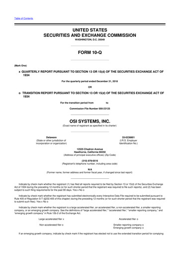 Miniature OSI Systems
 10-Q Rapport trimestriel 2019 