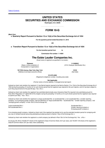 Thumbnail Estee Lauder 10-Q Quarterly Report FY2019 