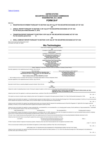 Vorschaubild Niu Technologies 20-F Jahresbericht 2018