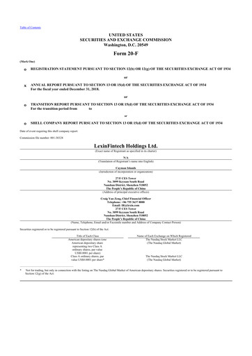 Thumbnail LexinFintech Holdings
 20-F Annual Report 2018