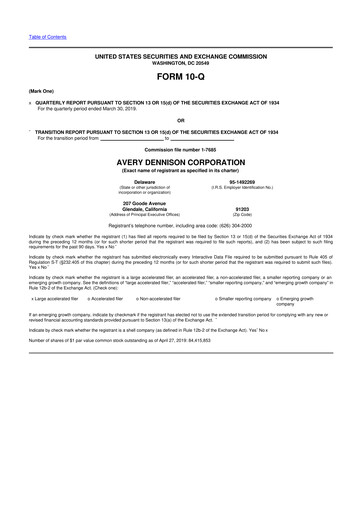 Thumbnail Avery Dennison
 10-Q Quarterly Report FY2019 